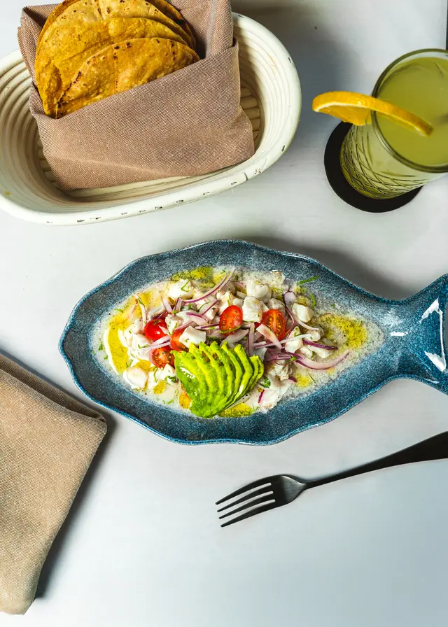 Catch-of-the-day ceviche with fanned avocado